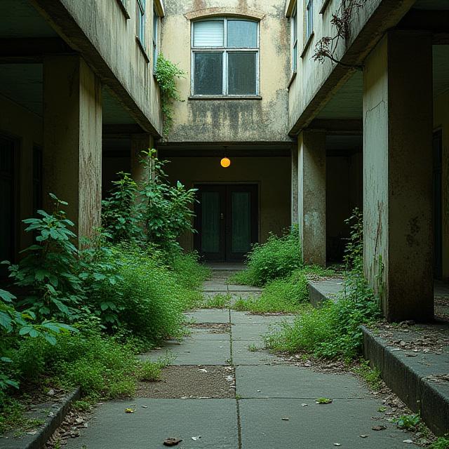 Un cortile interno trascurato prima dell'intervento.