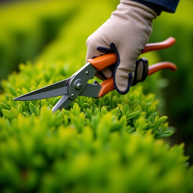 Un giardiniere che pota con cura una siepe.